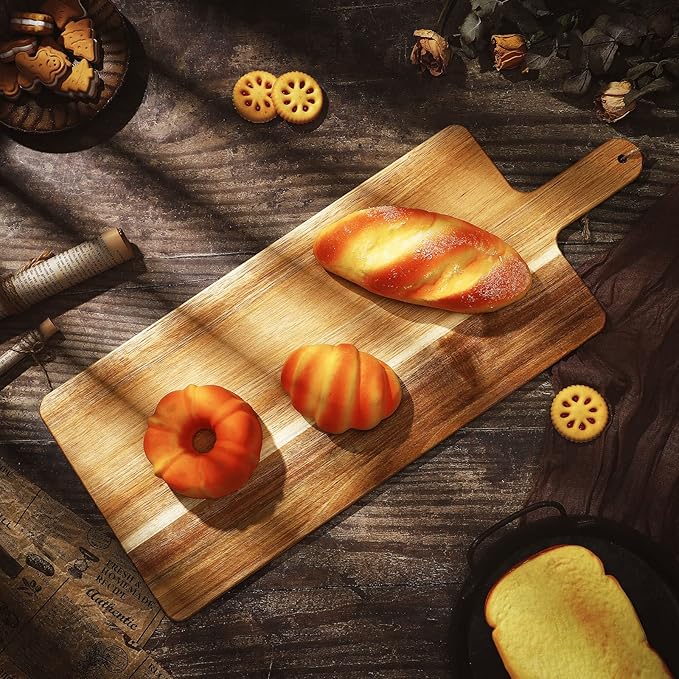 Patelai 12 Packs Wooden Cutting Board Set with Handles Large Kitchen Serving Plain Chopping Board Bulk Gifts for Mom for Vegetables Meat Pizza Cheese Fruit Bread(Acacia Wood,21.5 x 8.75 Inch)