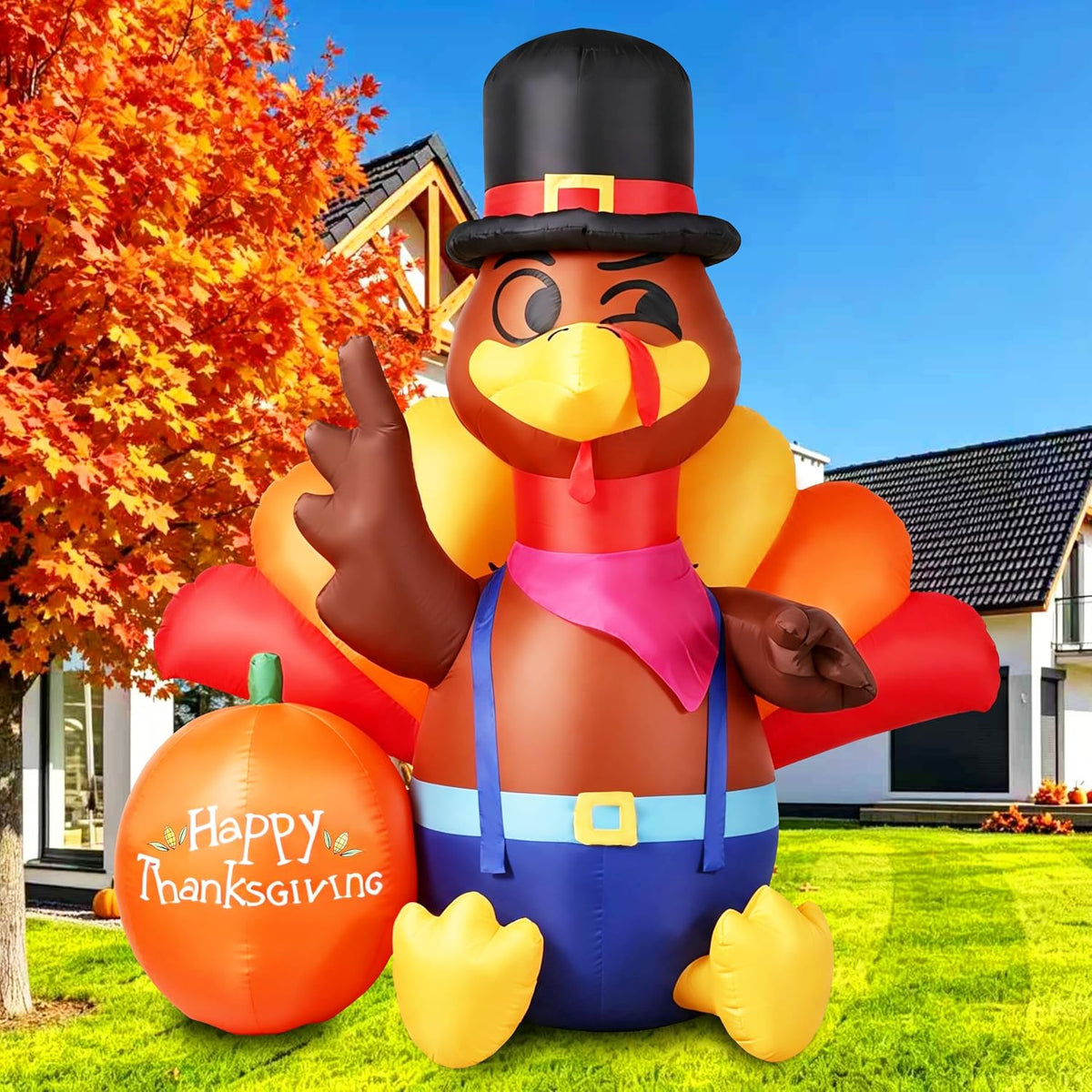 6.3ft thanksgiving inflatables turkey outdoor decorations with led, main product view