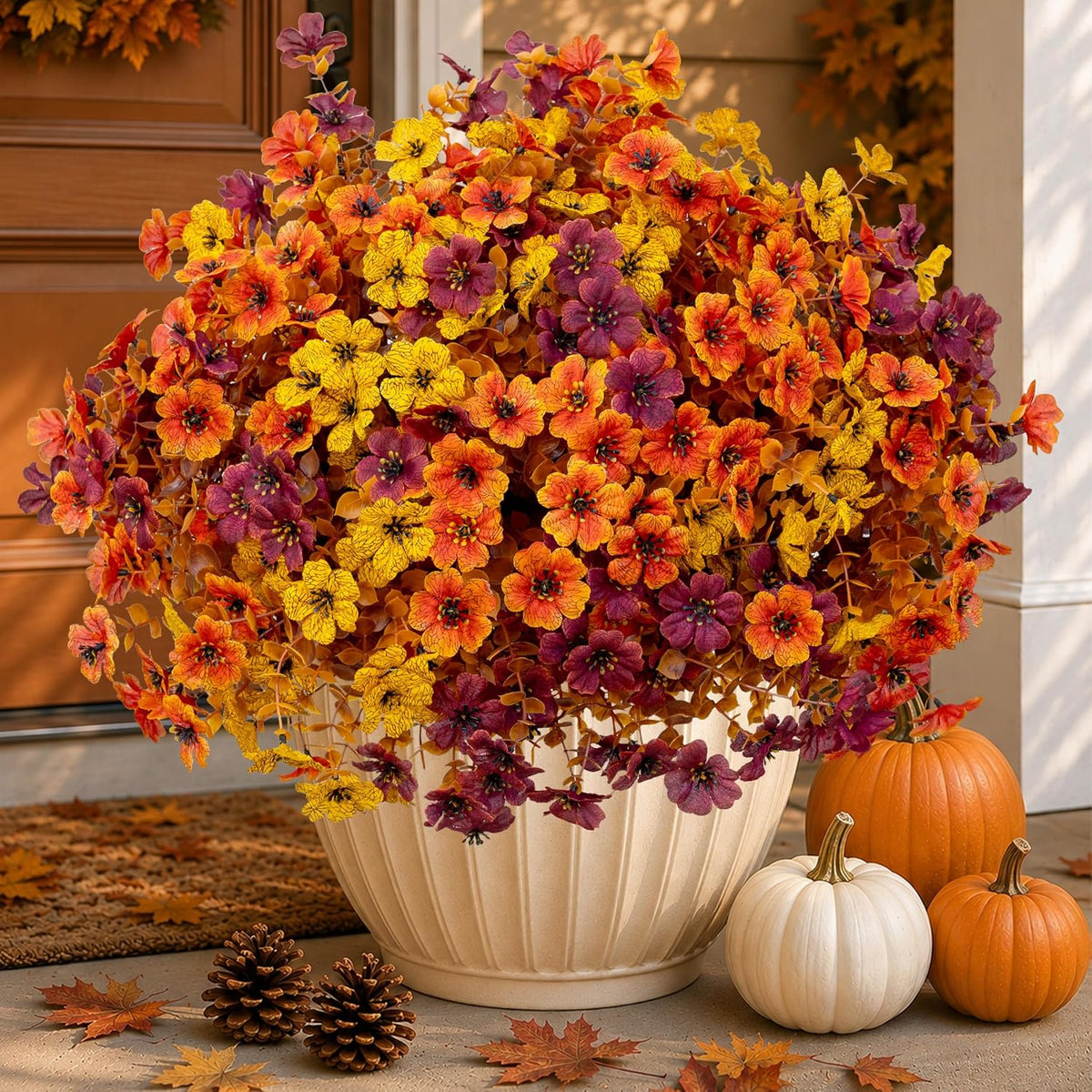 axylex artificial fall flowers outdoor fake mums (brownorangeyellow, main product view