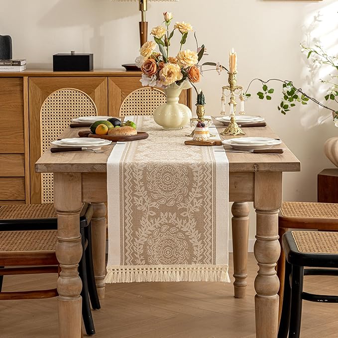 Table Runners 83 Inches,Waterproof Boho Table Runner with Tassel Fringe,Table Runner for Party Coffee Table