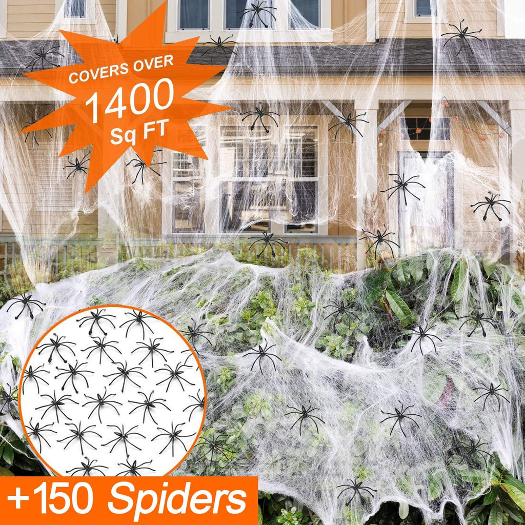 ZPISF 1400 sqft Halloween Spider Webs Decorations with 150 Extra Fake Spiders, Super Stretchy Cobwebs for Halloween Decor Indoor and Outdoor