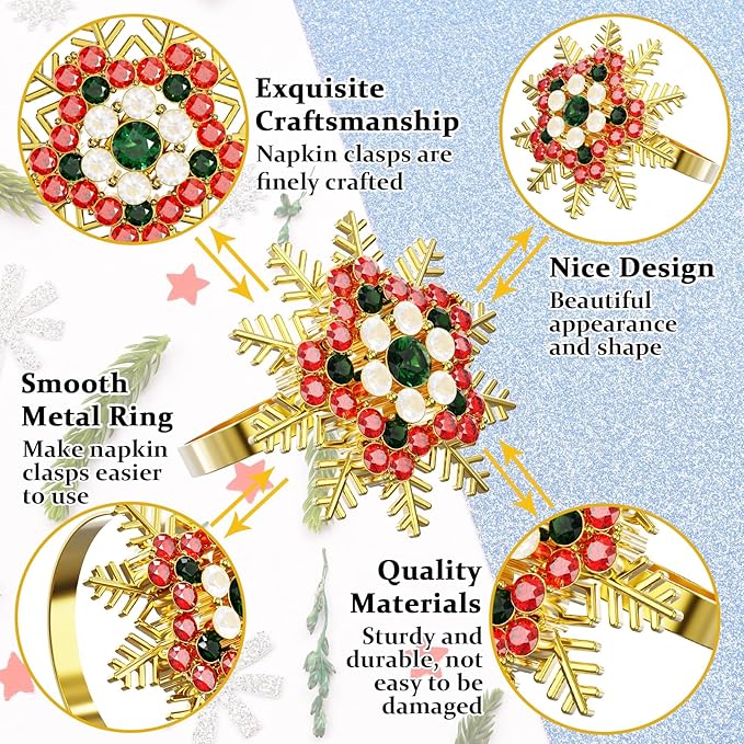 Halatool Set of 6 Christmas Napkin Rings Colorful Snowflake Napkin Holder for Christmas Thanksgiving Holiday Party Table Decoration