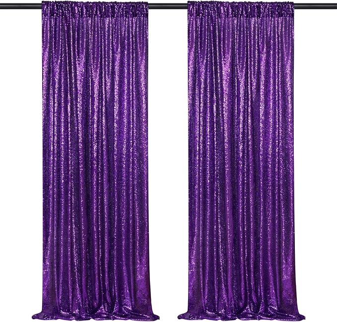 Purple Sequin Backdrop 2 Panels 2FTx8FT Glitter Halloween Party Backdrop Curtains Photo Background for Wedding Baby Shower Stage Decorations