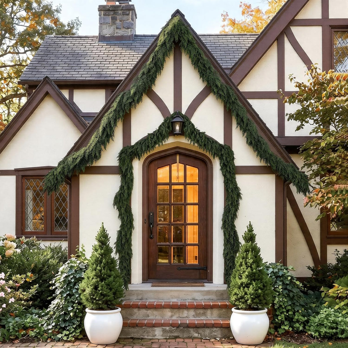 9ft christmas cedar garland, real touch soft greenery showing dimensions