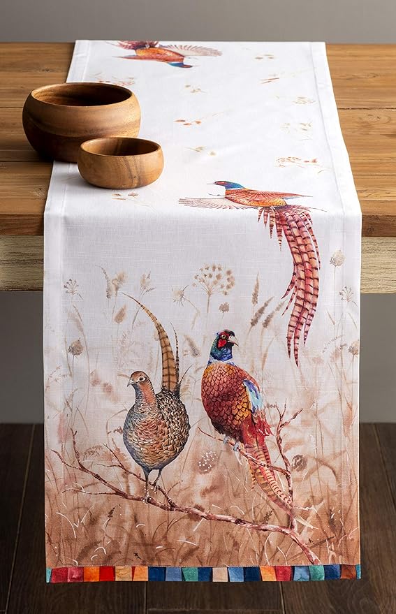 Maison d' Hermine Table Runner 100% Cotton Single Layer Table Runners 90 inches Long Decorative for Home Kitchen Dining Party Baby Shower Wedding Bridal Shower (Faisan D'Automne, 14.50" x 90")