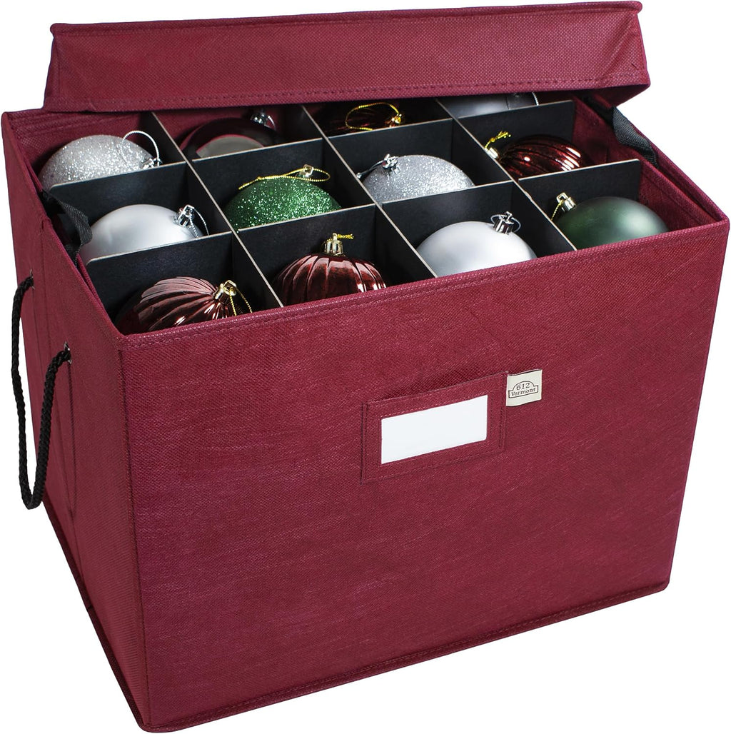 612 Vermont Christmas Ornament Storage Box, Holds 36-4 Inch Ornaments | Adjustable Acid-Free Dividers, 3 Removable Trays with Handles, Assembled Dimensions: 17 x 13 x 13 Inch