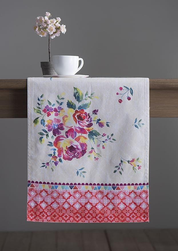 Maison d' Hermine Table Runner 100% Cotton Double Layer Table Runners 72 inches Long Decorative for Kitchen Dining Party Baby Shower Wedding Bridal Shower Spring Summer (Rose Garden, 14.50" x 72")
