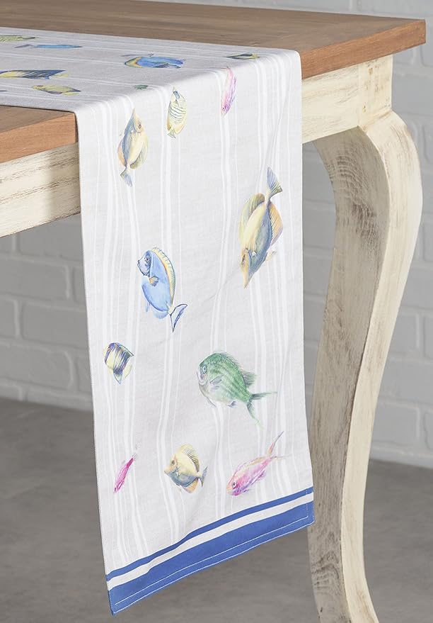 Maison d' Hermine Table Runner 100% Cotton Single Layer Table Runners 108 inches Long Decorative for Home Kitchen Dining Party Baby Shower Wedding Bridal Shower Spring Summer (Poisson, 14.50" x 108")