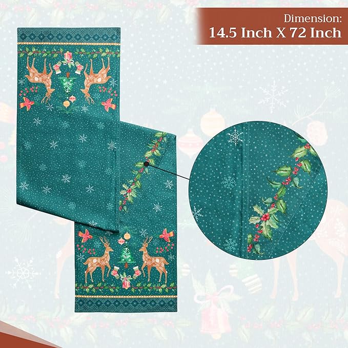Maison d' Hermine Table Runner 100% Cotton Double Layer Table Runners 72 inches Long for Thanksgiving Christmas Decorations Home Kitchen Dining Party Wedding (Hygge Christmas, 14.5" x 72")