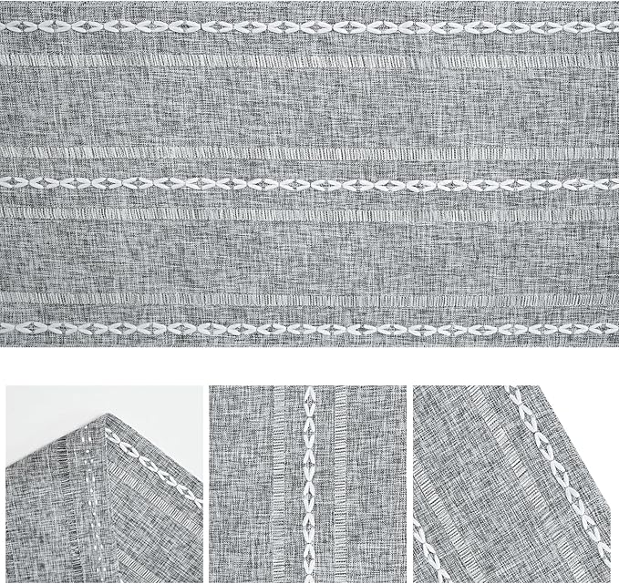Artoid Mode Dark Grey Rustic Cotton Linen Table Runner, Seasonal Embroidered Hollow Kitchen Dining Table Decoration for Home Party Decor 13x90 Inch