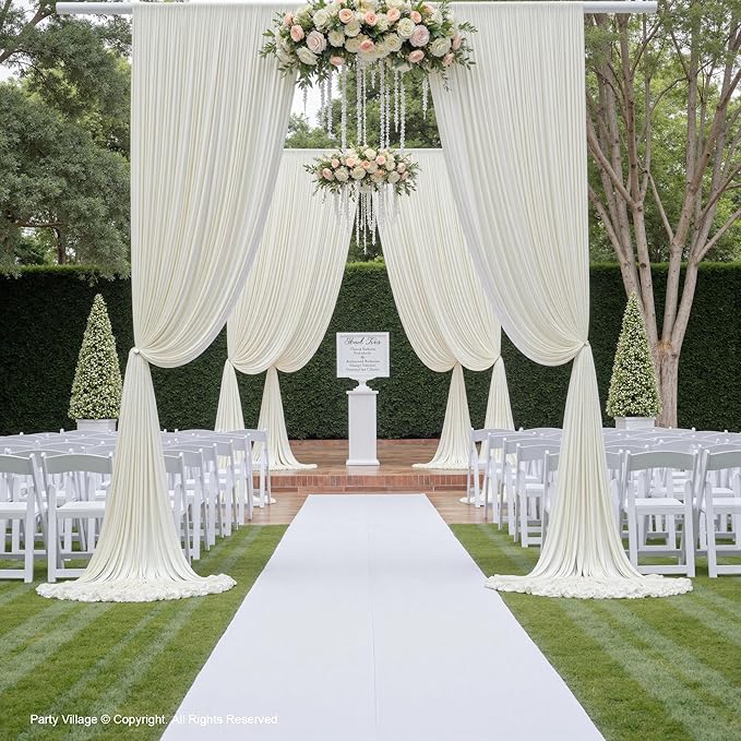 PartyVillage 10ft×15ft Ivory Backdrop Curtain for Wedding Parties, 2 Panels Wrinkle Free 15 FT Long Polyester Photo Backdrop Drapes Back Drop Cloth for Birthday Photography Background