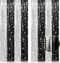 PIGETALE, 2 Pack 3.2 x 8.2 ft Black and Silver Foil Fringe Curtains Party Decorations, Sparkle Tinsel Curtain Photo Backdrop for Birthday Wedding Graduation Stream