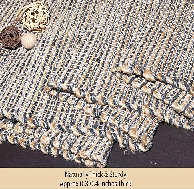 Chardin home Natural Jute Table Runner 13x48 Inch – Vintage Boho Rustic Table Decor – Handwoven Table Runner in Natural Jute and Grey – Farmhouse Dining or Console Table Accent