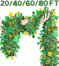 【20/40/60/80 FT】 St Patricks Day Garland Decor Gold Green Shamrock Hat Tinsel Garland, Shiny Metallic Streamer Twist Garland Hanging St Patricks Day Decorations for Home Indoor Outdoor Party Supplies