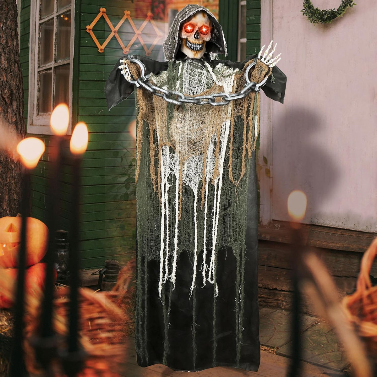 JOYIN Halloween Decorations Outdoor Life Size Animatronics Grim Reaper with C...