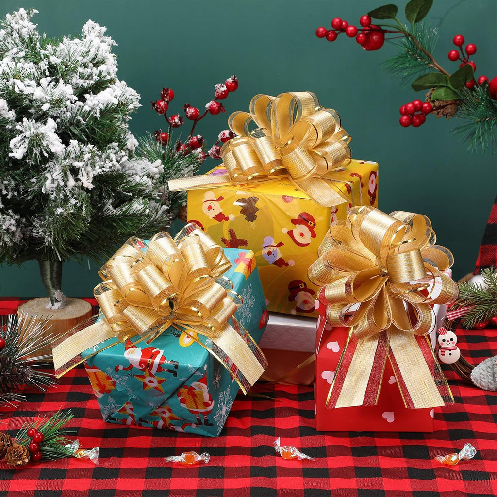 WILLBOND 20 Pcs 6 Inch Pull Bows Gift Wrapping Ribbon Pull Bows for Valentine Wedding Baskets Christmas Multicolor Wrap Accessory for Gift Present Holiday Decor (Gold)