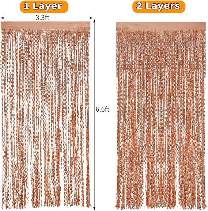 4 Pack Rose Gold Backdrop Birthday Decorations - 3.3x6.6ft Wavy Tinsel Foil Backdrop Party Streamer Party Supplies Background | Tinsel Curtain Backdrop for Parties
