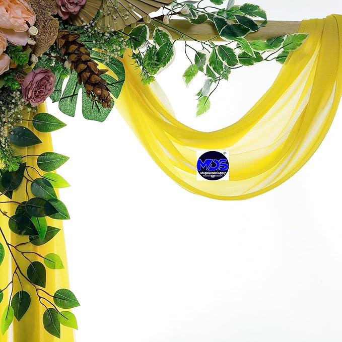 MDS Halloween Chiffon Draping Fabric - 1 Panel, 30" Wide x 20ft Long - Sheer Spooky Arbor & Canopy Drapery for Haunted House Backdrops, Party Ceilings, DIY Costumes & Themed Events - Yellow