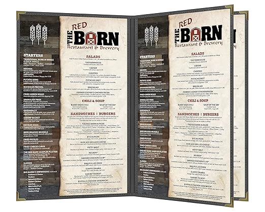 Goodsmart Pajco Style Restaurant Menu Covers – Pack of 10, Side-Loading Menu Holders, Single Stitched Edge, Clear Vinyl Menu Sleeves, Leatherette Trim, Gold Corners, Black, 4 View (8.5" x 14")