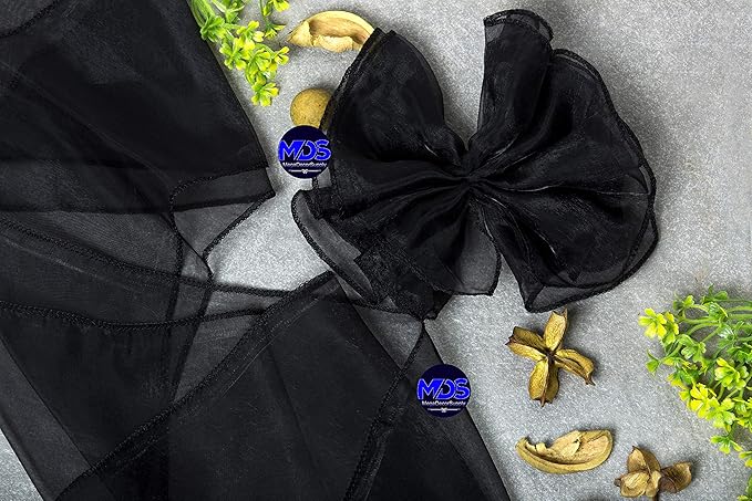 MDS Pack of 75 PCS Organza Chair Sashes Wider Dining Chair Bows Ribbon Tie Back for Wedding Party Birthday Bridal Shower Reception Event Banquet Home Chair Cover Decoration - Black