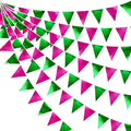 Pink and Green Party Decorations Metallic Hot Pink Light Green Fabric Triangle Pennant Banner Flag Bunting Garland for Witches Theme Birthday Wedding Baby Shower Engagement Bachelorette Party Supplies