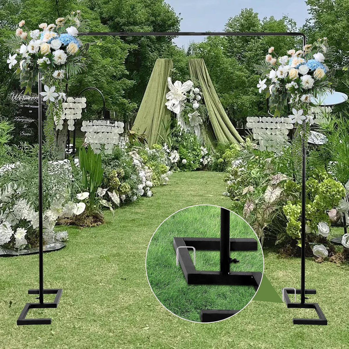 8.2FT x 8FT Square Backdrop Stand Heavy Duty Black Wedding Arch with Clamps