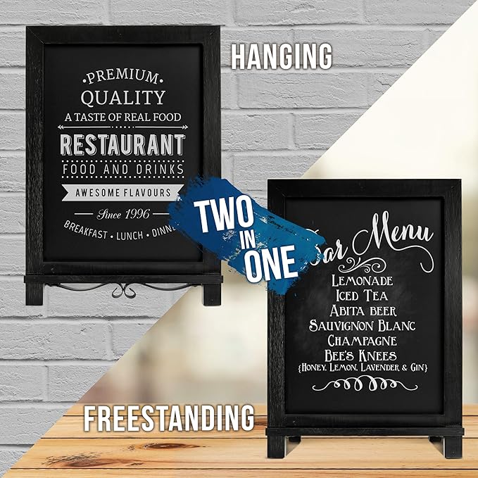 HBCY Creations Rustic Black Wooden Tabletop Chalkboard with Legs/Vintage Wedding Table Sign/Small Kitchen Countertop Memo Board/Antique Wooden Frame (12" x 17", 4- Black)