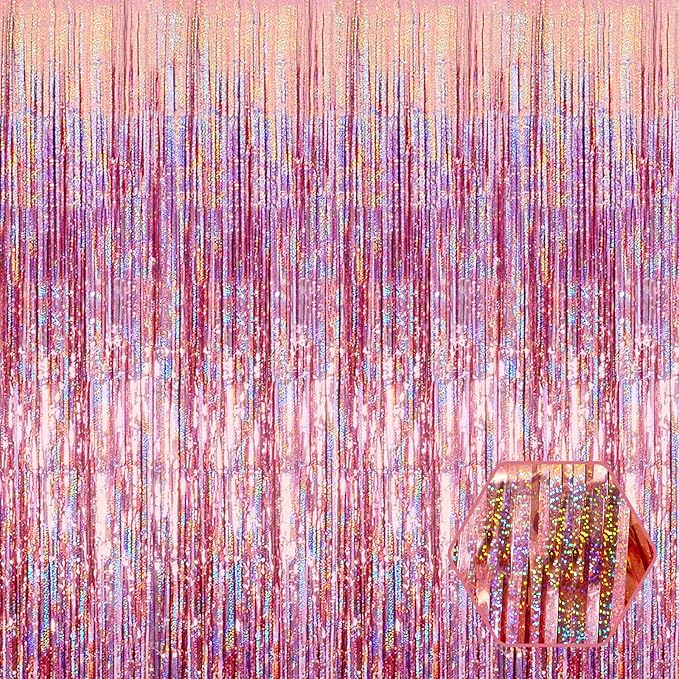 6 Pack Rose Gold Foil Fringe Curtain Backdrop, 3.28Ft x 8.2Ft Metallic Tinsel Foil Fringe Streamer Curtains for Photo Booth, Birthday, Wedding, New Year Party Decorations