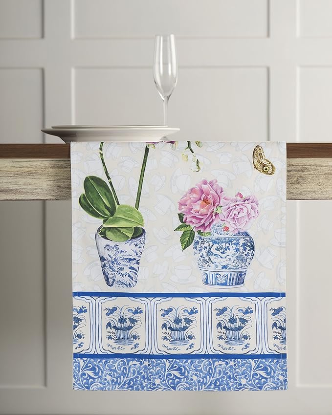 Maison d' Hermine Table Runner 100% Cotton Double Layer Table Runners 108 inches Long Decorative for Home Kitchen Dining Party Baby Shower Wedding Bridal Shower Spring Summer (Canton, 14.50" x 108")