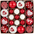 DecorbyHannah Christmas Ornaments Set, 21ct Red and White Ornaments for Christmas Tree Decorations, Pet Dog Shatterproof Plastic Decorative Hanging Ball Bulk for Xmas Holiday Indoor Party Decor