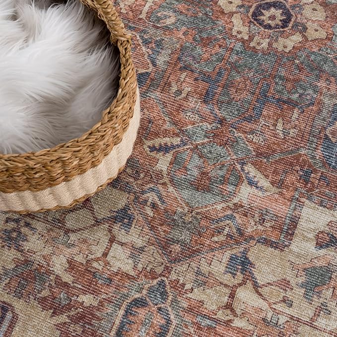 Bloom Rugs Washable 8' x 10' Rug - Beige/Terracotta Traditional Area Rug for Living Room, Bedroom, Dining Room, and Kitchen - Exact Size: 8' x 10'