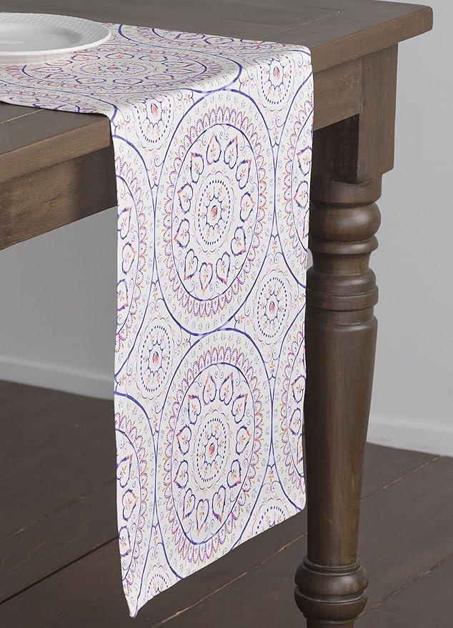 Maison d' Hermine Table Runner 100% Cotton Double Layer Table Runners 72 inches Long Decorative for Home Kitchen Dining Party Baby Shower Wedding Bridal Shower Spring Summer (Mandala, 14.50" x 72")