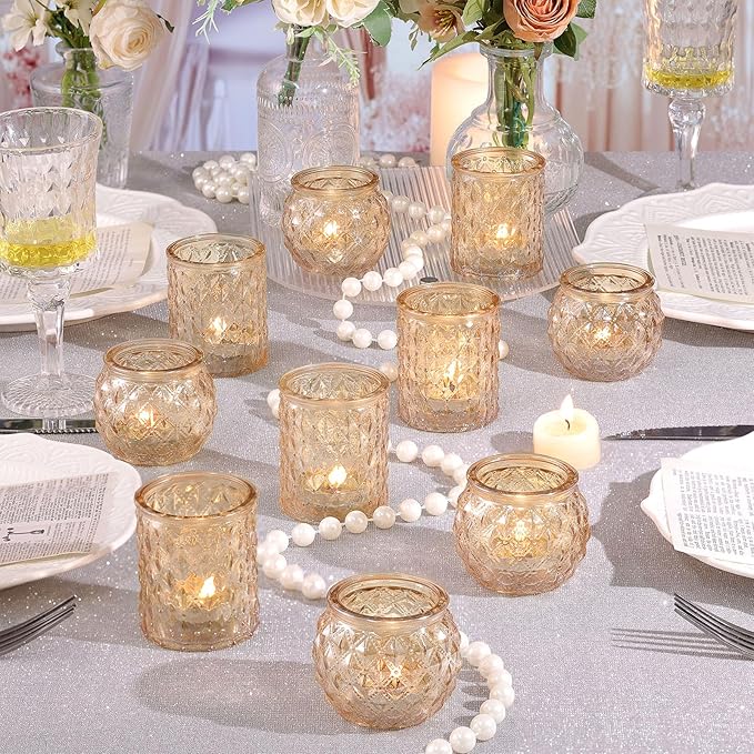 12pcs Assorted Gold Votive Candle Holders, Tea Light Candle Holder for Table Centerpiece, Gold Candle Holders for Wedding Centerpieces, Brithday and Holiday Decorations