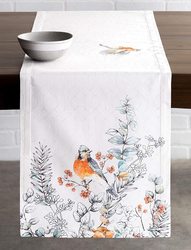 Maison d' Hermine Table Runner 100% Cotton Single Layer Table Runners 108 inches Long for Thanksgiving Christmas Decorations Home Kitchen Dining Party Wedding (Whitish Shabby Chique, 14.5" x 108")