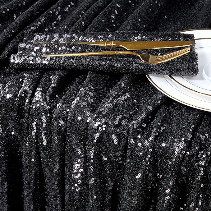 QueenDream Sparkly Sequin Tablecloth - Black Table Cloth 50x80 Inches Rectangle Table Overlay Fabric for Birthday Parties Baby Shower Decoration