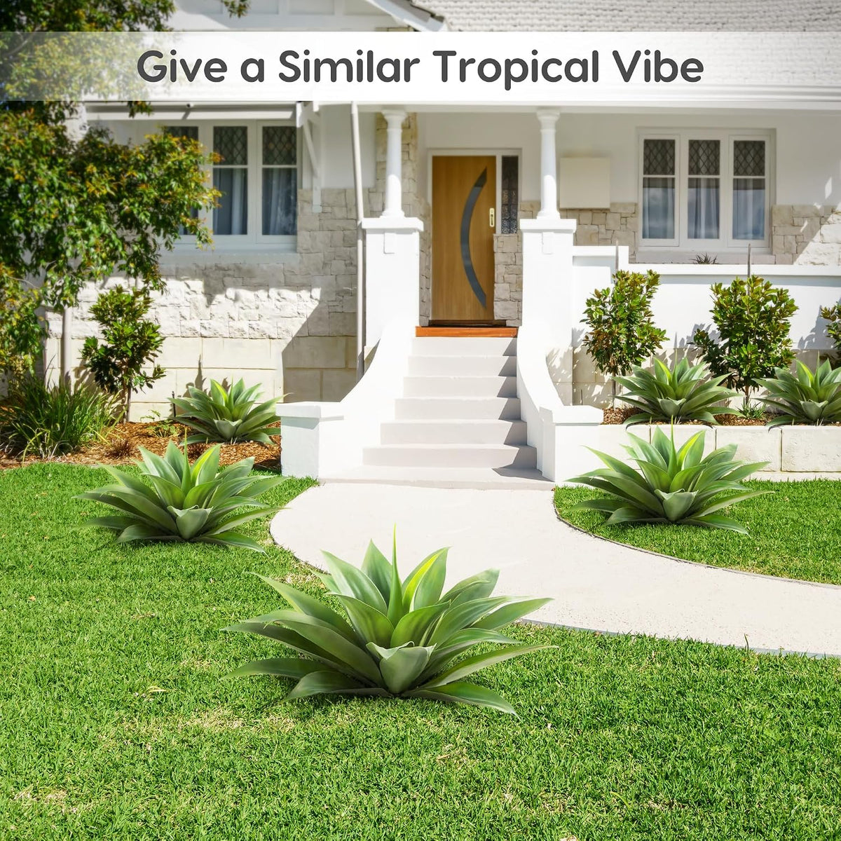 velener 28 inch artificial agave plants outdoor set, close-up detail