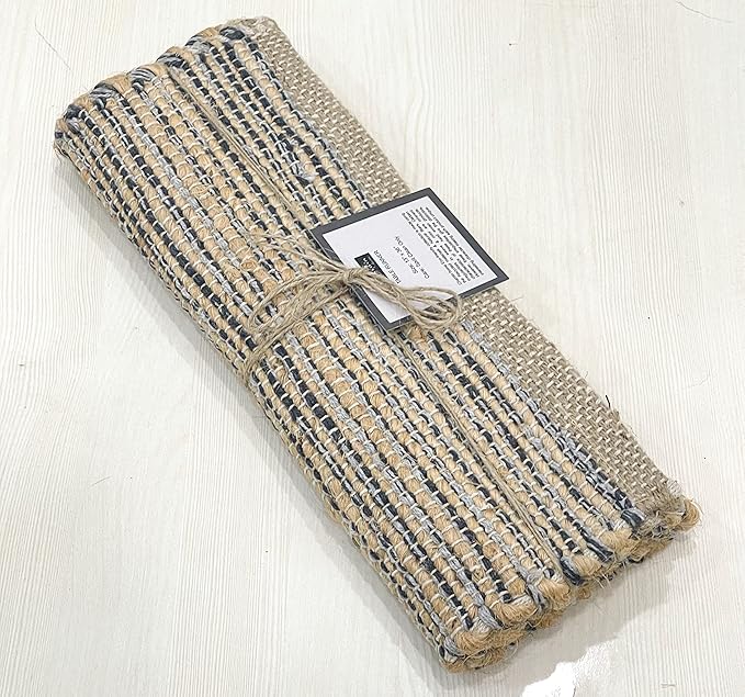 Chardin home Natural Jute Table Runner 13x36 Inch – Vintage Boho Rustic Table Decor – Handwoven Table Runner in Natural Jute and Grey – Farmhouse Dining or Console Table Accent