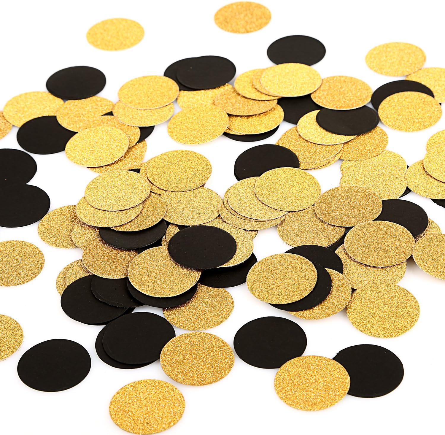 MOWO Gold Glitter and Black Confetti Circle Table Decoration, 1.2", 200pc | birthday graduation wedding retirement baby shower new year valentines day party decoration