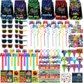 PLOUGVI 320PCS Video Game Party Favors for Kids-Including Goodie Bags, Glasses, Straws, Bubble Wands, Stickers, Cake Toppers, Tattoos & More-Perfect for Theme Party Decorations & Piñata Fillers