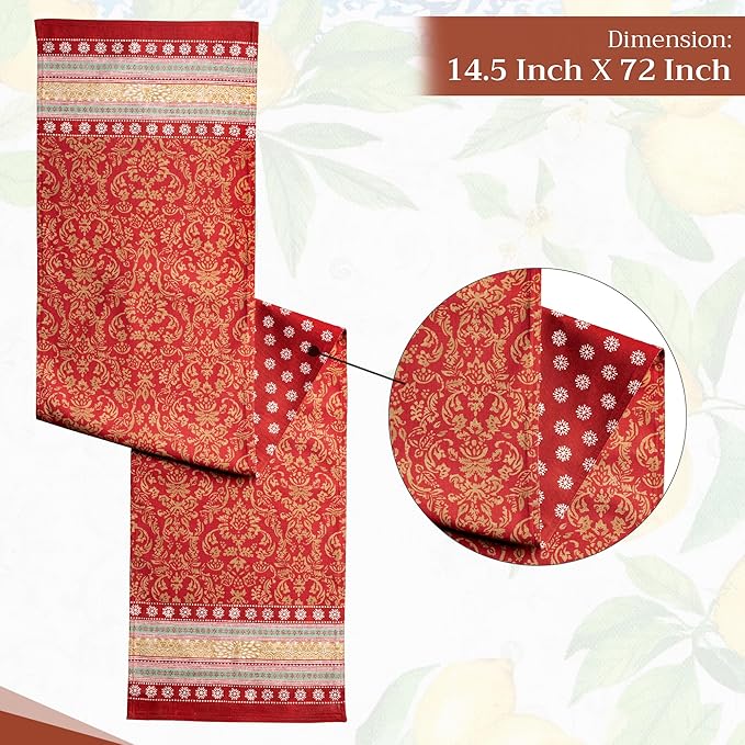 Maison d' Hermine Table Runner 100% Cotton Double Layer Table Runners 72 inches Long for Thanksgiving Christmas Decorations Home Kitchen Dining Party Wedding (Sofia, 14.5" x 72")