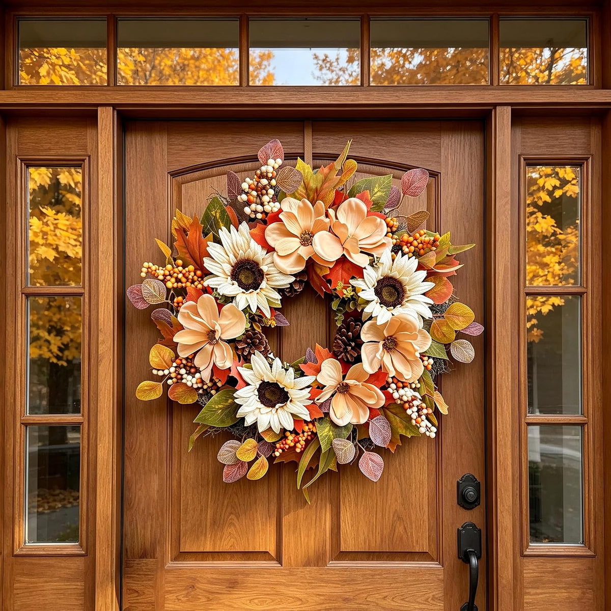 26Inch Fall Wreaths for Front Door Outside, Autumn Harvest Wreath, Large Autu...
