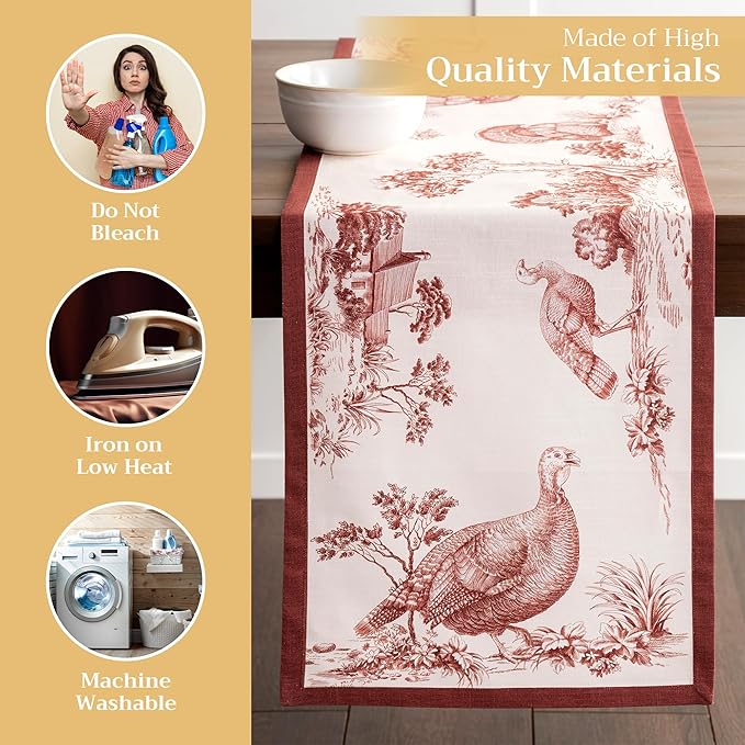 Maison d' Hermine Table Runner 100% Cotton Single Layer Table Runners 48 inches Long for Thanksgiving Christmas Decorations Home Kitchen Dining Party Wedding (Holy Jouy - Brown, 14.5" x 48")