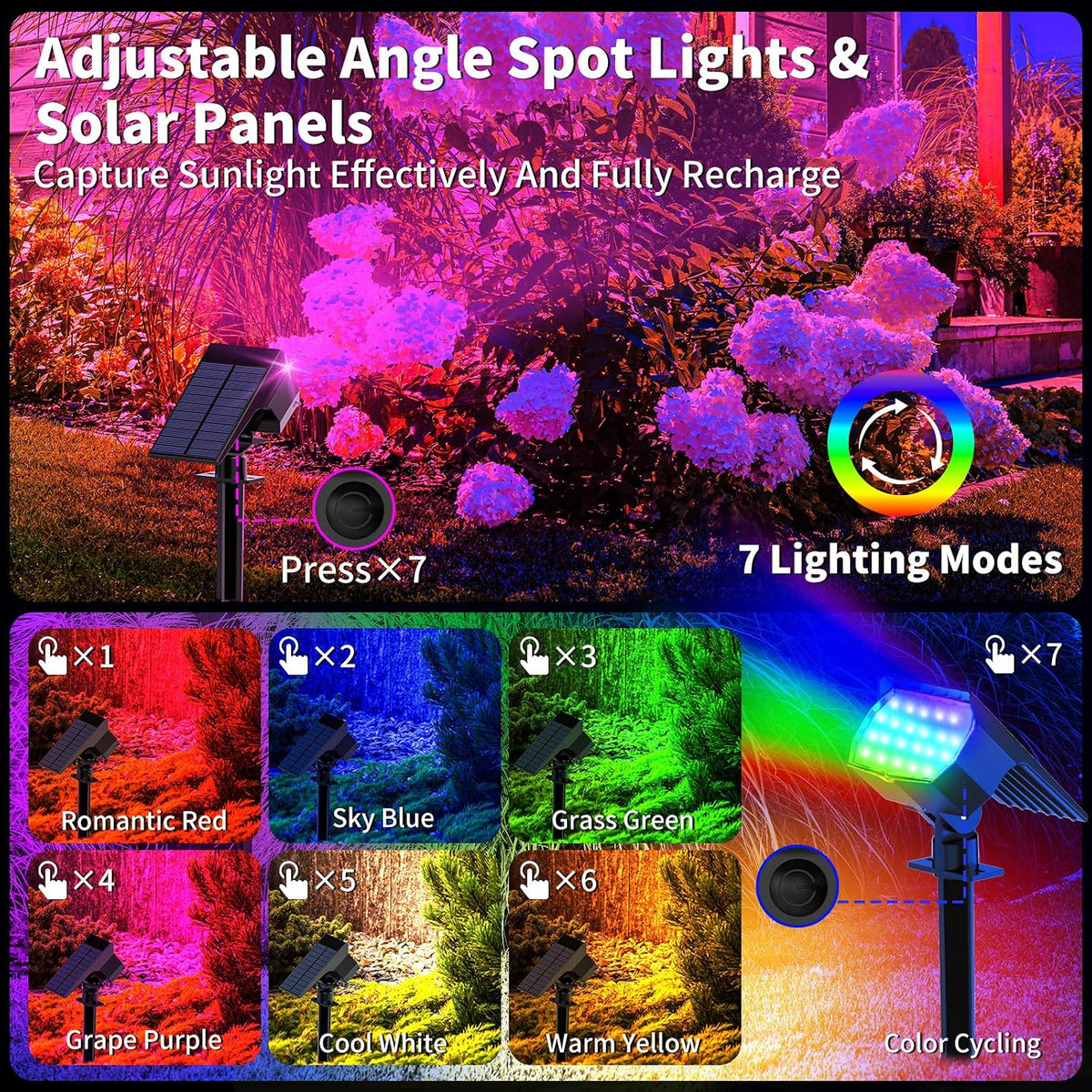 WENATY Solar Spot Lights Outdoor Spotlight Christmas 12 Pack Color Changing