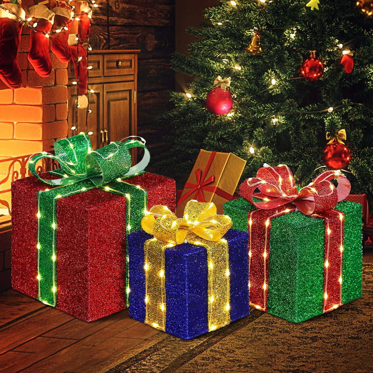 domkom set of 3 christmas lighted gift boxes, main product view