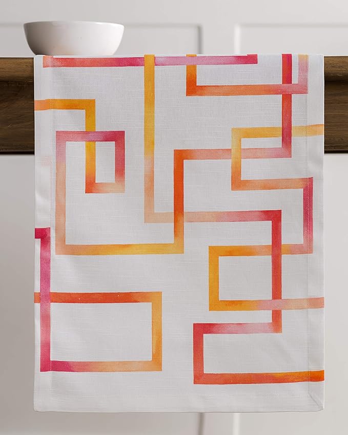 Maison d' Hermine Table Runner 100% Cotton Single Layer Table Runners 108 inches Long Decorative for Home Kitchen Dining Party Wedding Bridal Shower Spring Summer (Summer Maze, 14.50" x 108")