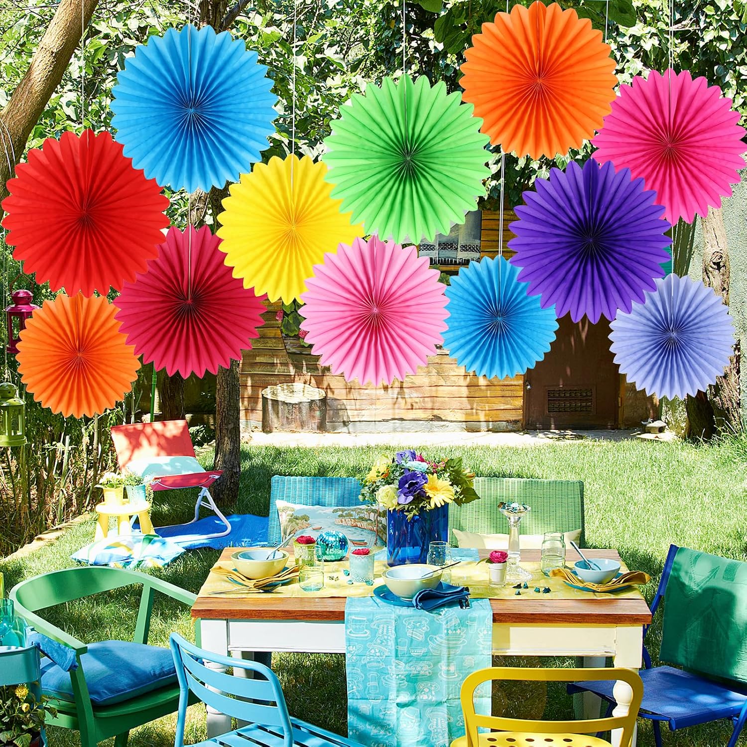 BestoFun 12PCS Paper Fans Mexican Party Decorations Tissue Paper Flowers Decorations Paper Fans Party Decorations for Girl Groovy Birthday Baby Shower Wedding Bachelorette Room Wall Hanging Décor