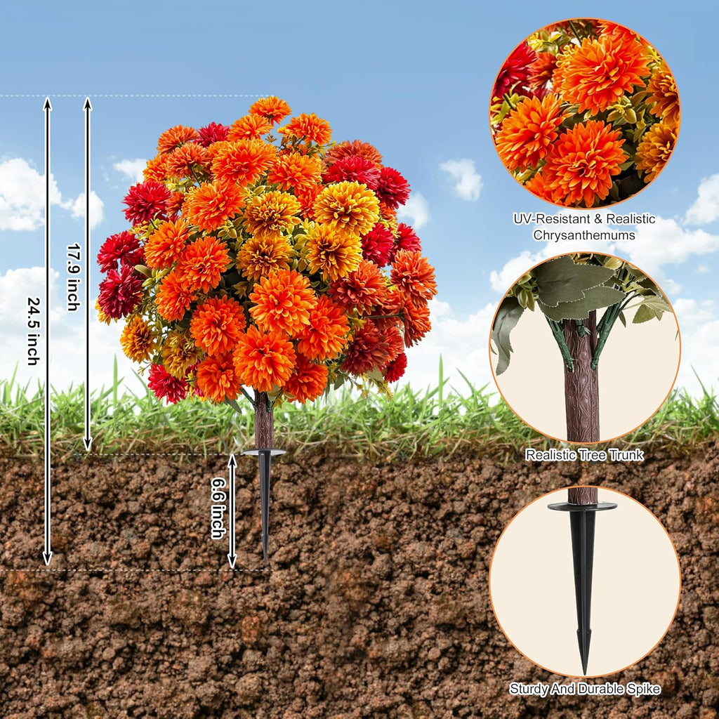 artificial mums topiary ball, fake mums bushes fall, side view