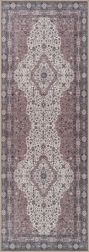 Bloom Rugs Washable Non-Slip 7 ft Runner - Cream/Green Traditional Medallion Runner for Entryway, Hallway, Bathroom, and Kitchen - Exact Size: 2.5' x 7'