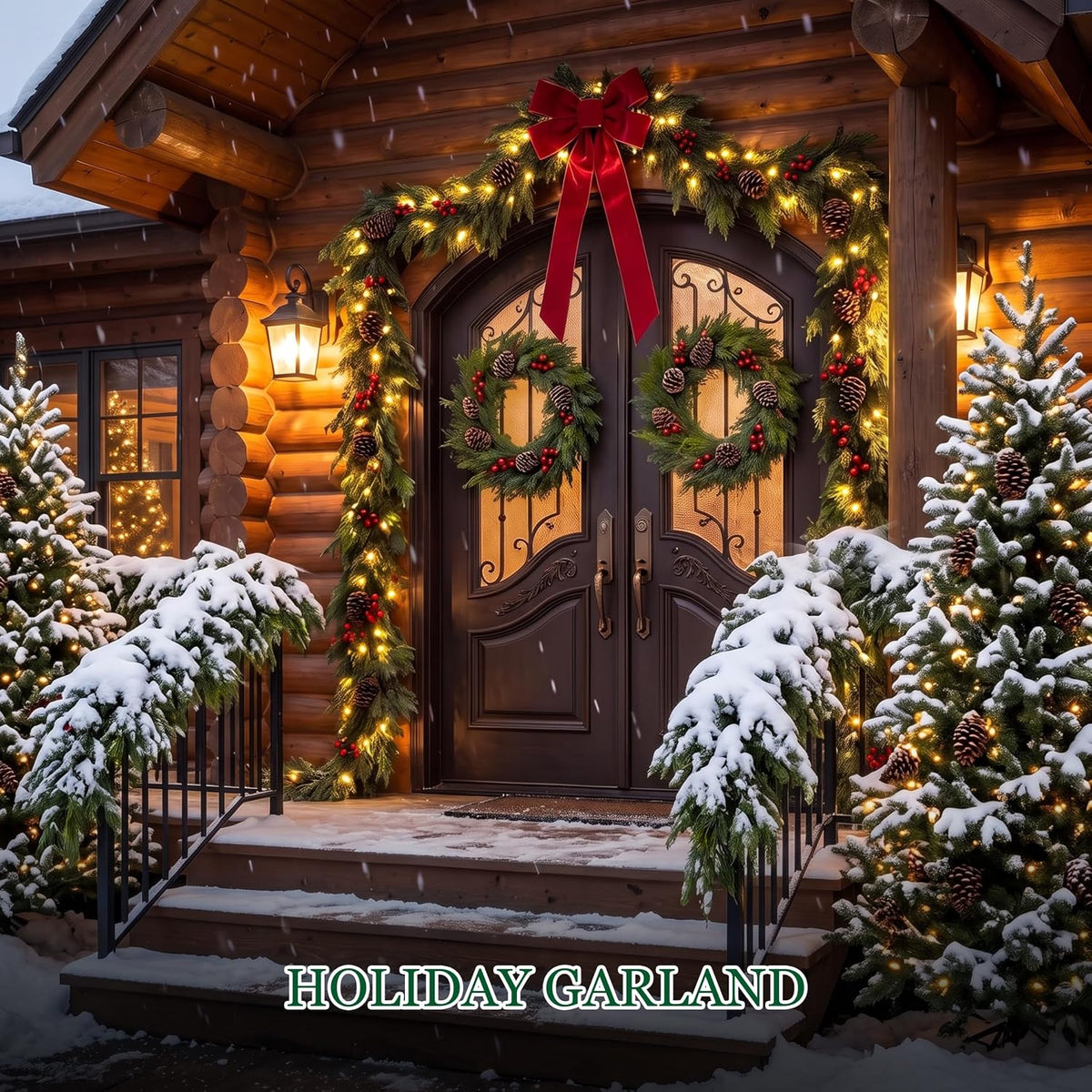 realistic christmas cedar garland decor - 9ft real on a desk or shelf