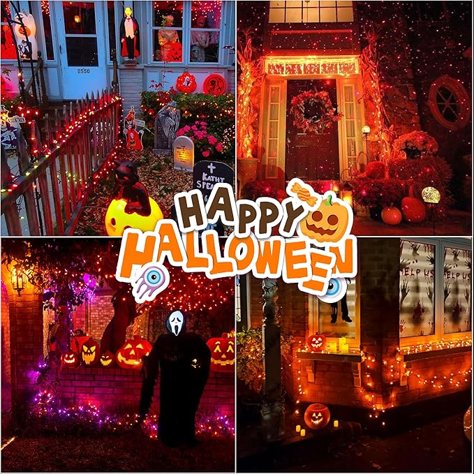 LAMPHOME 33ft Halloween Decorative Mini Lights, 100 LED Transparent Wire Fairy Starry String Lights Plug in, 11Lighting Modes, for Halloween Decoration Outdoor Xmas Tree Party Decoration (Orange)